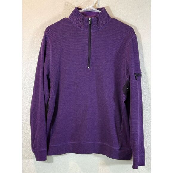 Bugatchi Uomo Purple 1/4 Zip Mock Neck Pullover Shirt Men's Medium - Picture 1 of 11